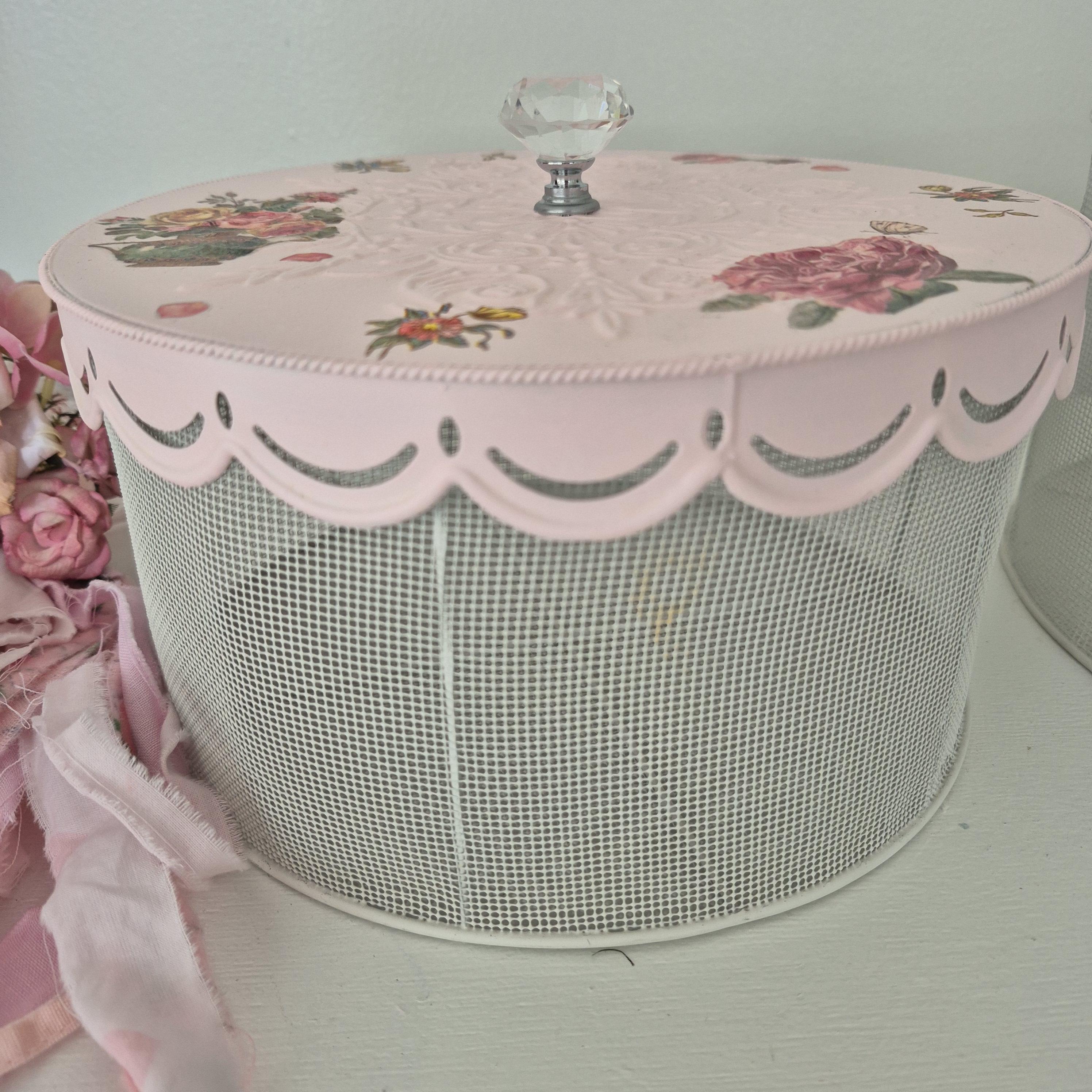 Set of 2 Shabby Chic Pink Mesh Storage Boxes With Hand Dyed Rag Bows ...