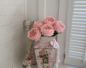 Gorgeous Metal Vase Ornate Planter Pink Stripes Shabby Chic Pink Shabby Cottage Decor Distressed Hand Painted Home Decor