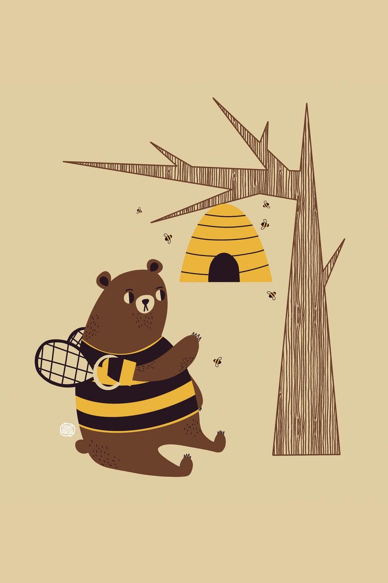 Bear and Bees Glossy Vinyl Sticker - Etsy