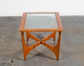 Mid Century Modern Side Table End Rectangular Sculptural Lane Glass Walnut Pearsall Danish Brass