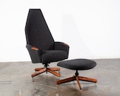 Mid Century Modern Lounge Chair Set Adrian Pearsall Craft Associates 2174C Black Arm Recliner Herman Miller Vintage