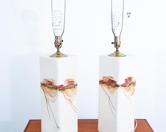 Mid Century Modern Lamp Set Table Light lighting Ceramic White Working Mcm Tall