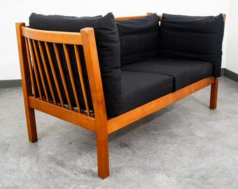 Sofa w stylu duńskim w stylu mid-century modern, czarny mahoń, 2-osobowa, drewno duńskie