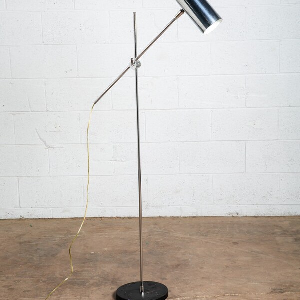 Mid century Modern Floor Lamp Chrome Adjustable Cylinder Vintage Silver Working