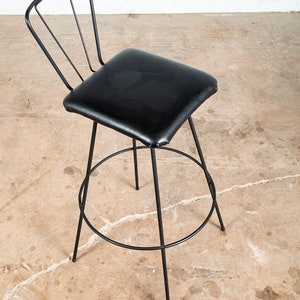 Mid Century Modern Bar Stool Black Metal Back 36.5 High Chair Mcm Round Vintage image 4