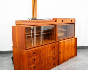 Mid Century Danish Modern Regalwand Regal Teak 4 Bay Schreibtischschubladen Teak Mcm