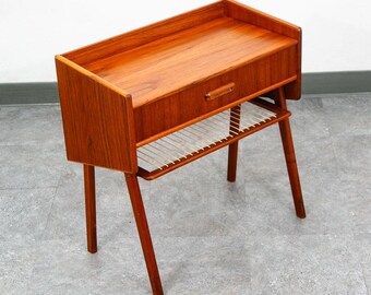 Mid Century Danish Modern Side Table End Teak Nightstand Shelf Denmark Olholm