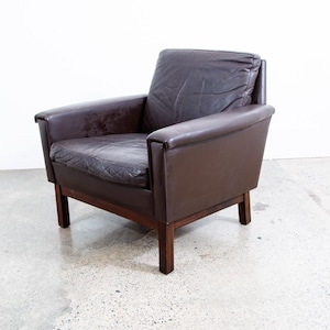 Mid Century Danish Modern Lounge Sessel Braun Leder Sessel Dänemark Holzgestell