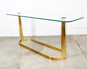 Mid Century Modern Console Table Entry Sofa Metal Brass Glass Vintage Floating