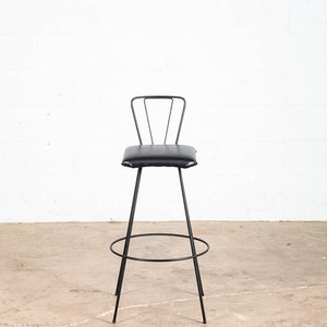 Mid Century Modern Bar Stool Black Metal Back 36.5 High Chair Mcm Round Vintage image 6