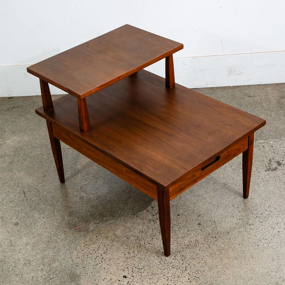 Mid Century Modern Nightstand End Side Table Lane Stepup Walnut Drawer ...