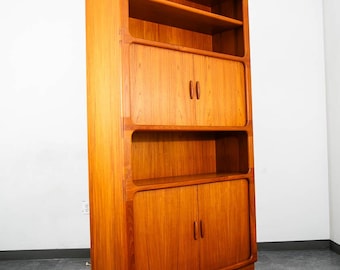 Mid Century Danish Cabinet Dyrlund Teak Wide Storage Tambour Doors Light Bar