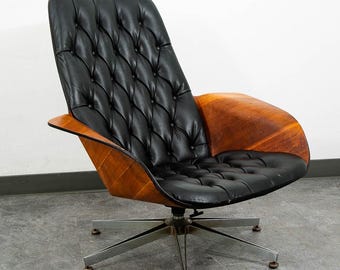 Mid Century Modern Lounge Chair Plycraft Mr Tufted Black Swivel George Mulhauser