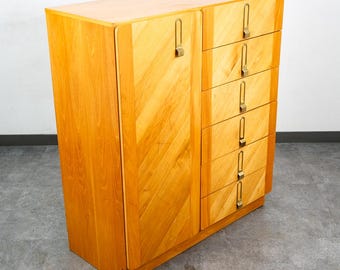 Mid Century Danish Modern Highboy Dresser Cabinet 6 Drawers Blonde Canadian Mcm
