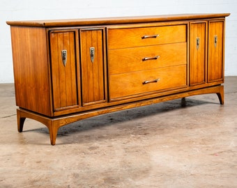 Mid Century Modern Dressoir Credenza 9 Lade Amerikaanse Martinsville Vintage Mcm