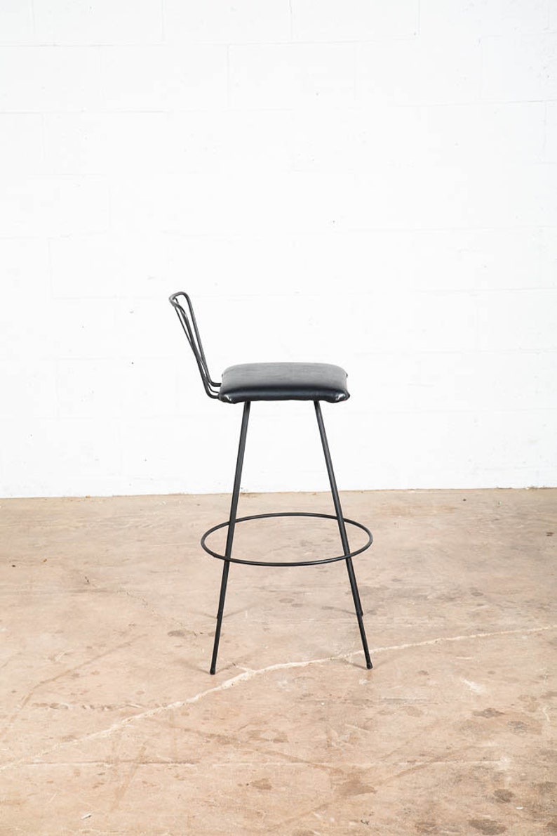 Mid Century Modern Bar Stool Black Metal Back 36.5 High Chair Mcm Round Vintage image 10