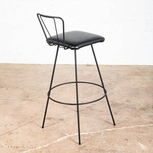 Mid Century Modern Bar Stool Black Metal Back 36.5 High Chair Mcm Round Vintage image 5
