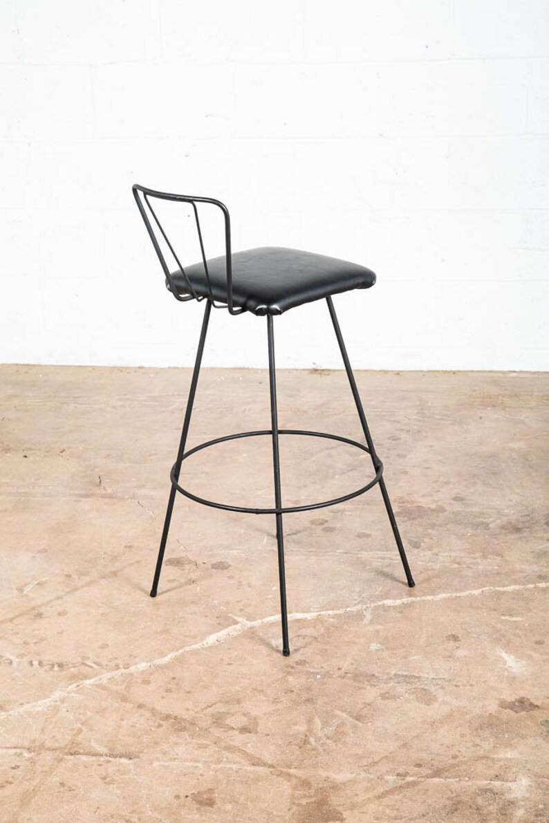 Mid Century Modern Bar Stool Black Metal Back 36.5 High Chair Mcm Round Vintage image 5