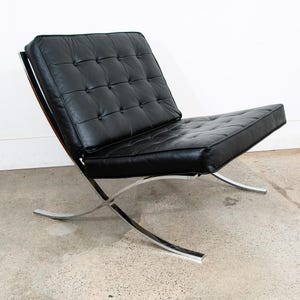 Mid Century Modern Lounge Chair Barcelona Black Leather Selig Imperial Der Rohe