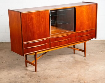 Mid Century Danish Modern Credenza Sideboard Oak Teak Drawers Madsen Bar Glass