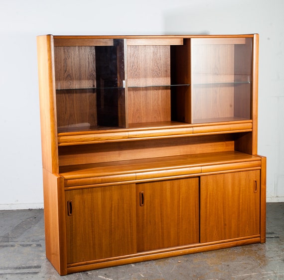 Mid Century Danish Modern China Cabinet Credenza Hutch Vintage Mid Century Danish Modern China Cabinet, Mid Century China Cabinet