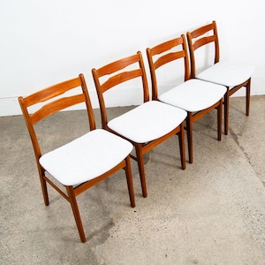 Mid Century Danish Modern Dining Chairs Set 4 Gray Off White Fabric Beech Teak