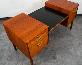 Mid Century Danish Modern Executive Desk Black Top Brass 5 Drawer File Denmark