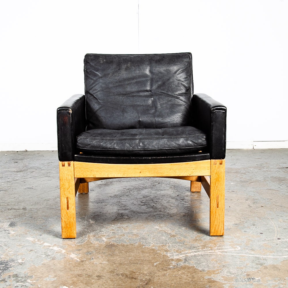 Mid Century dänische moderne Lounge Stuhl schwarz Leder weiß | Etsy