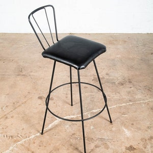 Mid Century Modern Bar Stool Black Metal Back 36.5 High Chair Mcm Round Vintage image 1