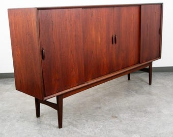 Mid Century Danish Modern Credenza Highboard Sideboard Sliding Teak 4 Doors Bar