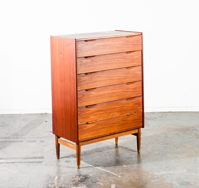 Mid Century Danish Modern Highboy Dresser Teak Oak 6 Drawer Al Etsy