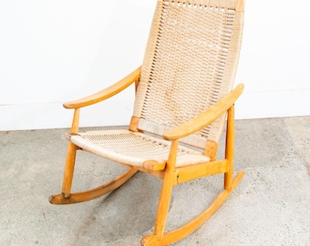 Mid Century Danish Modern Rocking Chair Beech Papercord Wood Mcm Vintage Blonde