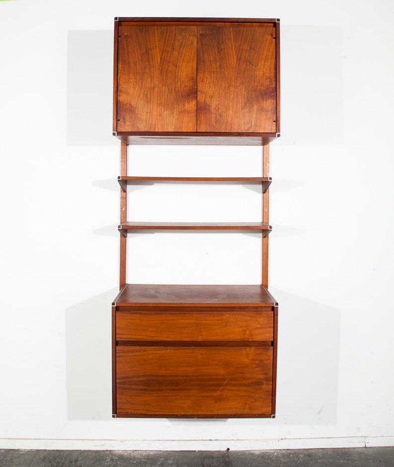 Mid Century Modern Wall Unit Barzilay Stereo Cabinet Walnut Etsy