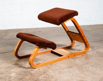 Mid Century Modern Kneeling Chair Peter Opsvik Stokke Bentwood 80s Brown Vintage