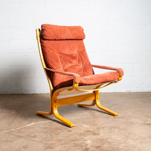 Mid Century Danish Modern Lounge Chair Red Suede Ingmar Relling Westnofa Arm
