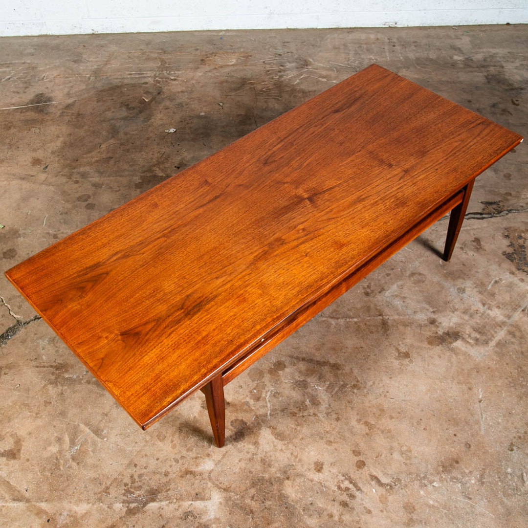 Mid Century Modern Coffee Table Surfboard Walnut Vintage Mcm Danish ...