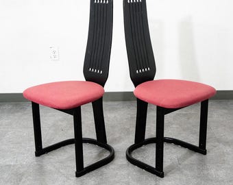 Mid Century Danish Modern Dining Chairs 2 Post Modern Black Memphis Ebonized Pr