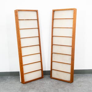 Mid Century Modern Panel Ceiling Lamp Set Pair Light Oak Wood Slat Two Fixture