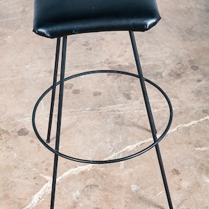 Mid Century Modern Bar Stool Black Metal Back 36.5 High Chair Mcm Round Vintage image 8