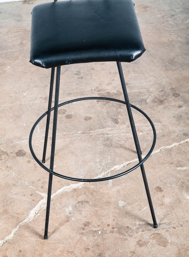 Mid Century Modern Bar Stool Black Metal Back 36.5 High Chair Mcm Round Vintage image 8