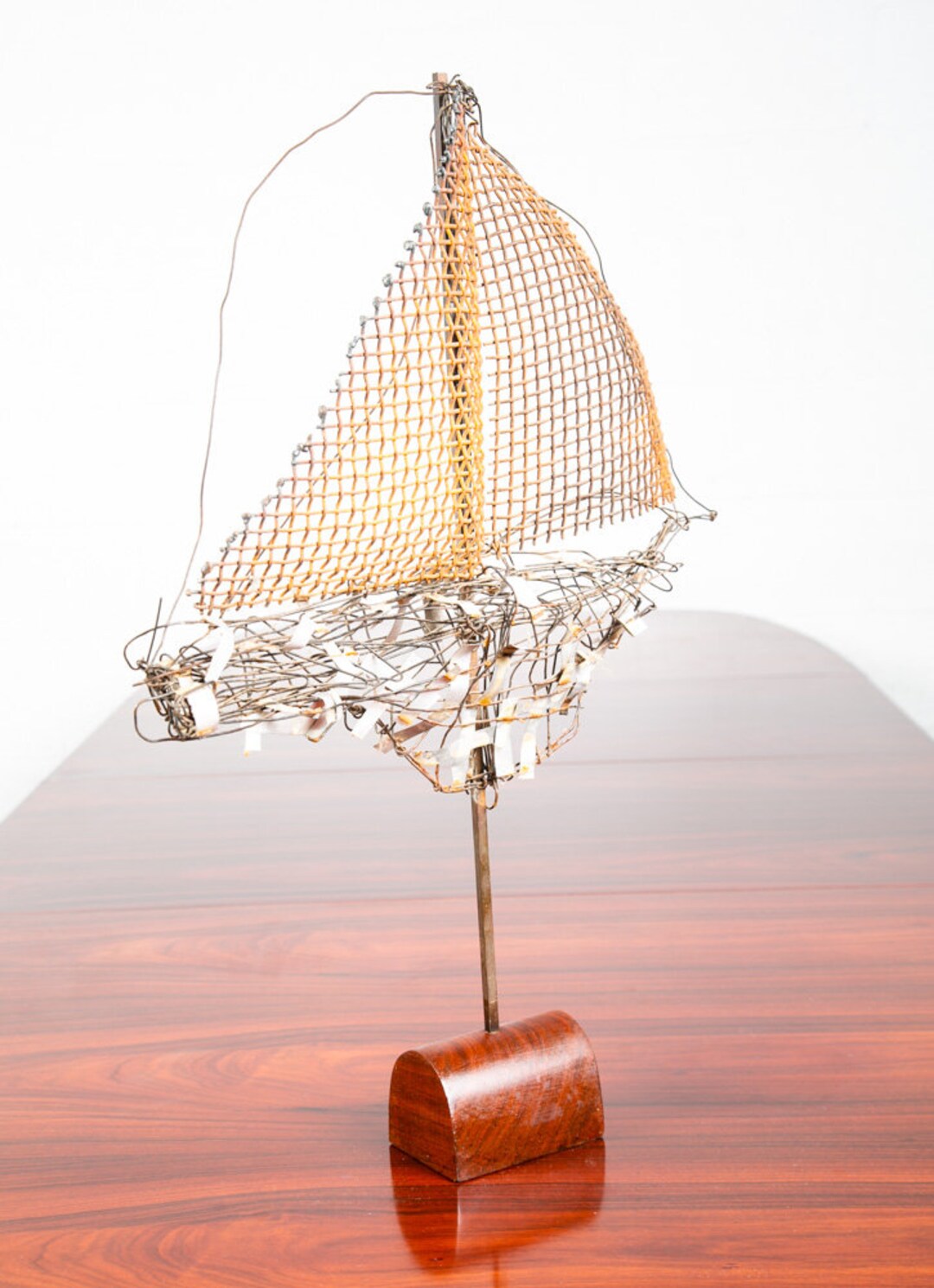 Mid Century Modern Original Art Boat Sculpture Metal Wood Walnut