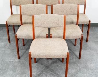 Zestaw 6 krzeseł do jadalni w stylu duńskim w stylu mid-century modern z drewna tekowego Erik Buch Oatmeal Denmark Six