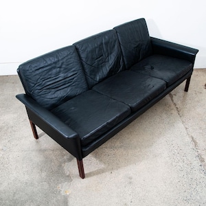 Mid Century Danish Modern Sofa Couch Leder Hans Olsen Schwarz Arm Glostrup Holz