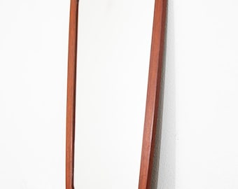 Espejo de pared de estilo moderno danés de mediados de siglo para baño, de teca maciza, abstracto, MCM.