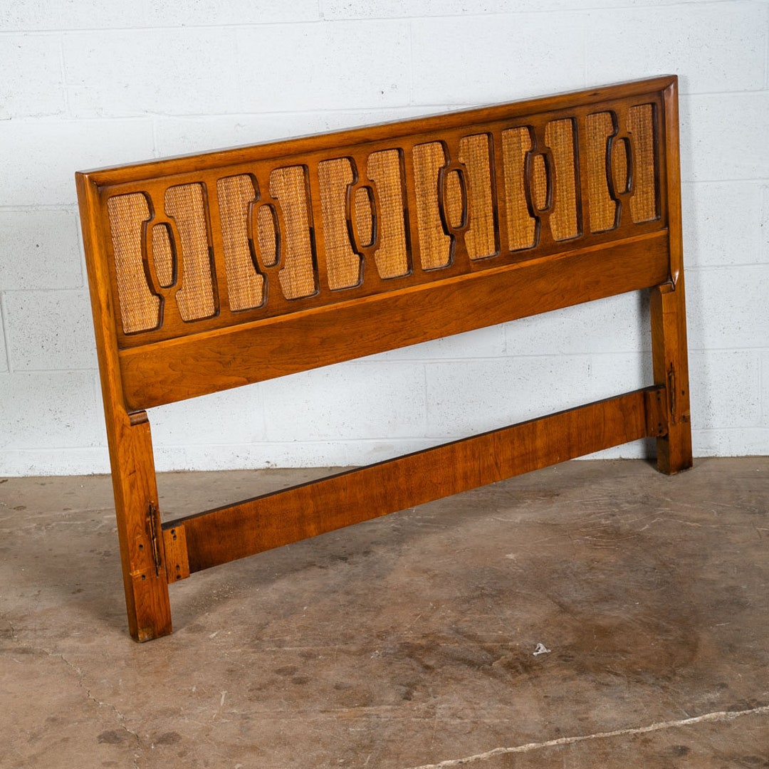 Mid Century Modern Headboard Bed Frame Full Size Walnut Cane - Etsy