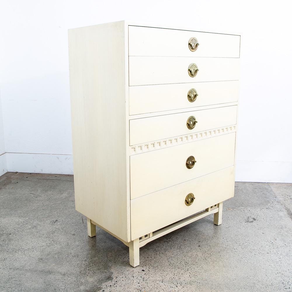 Mid Century Modern Dresser Highboy 6 Drawer White American Kalpe Trim Vintage - Etsy Mid Century Modern Dresser Highboy 6 Drawer White American Kalpe Trim Vintage - Etsy