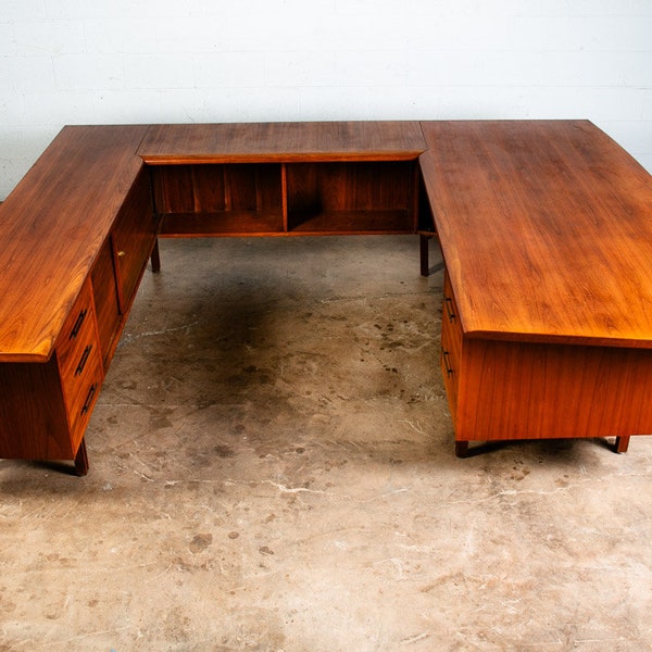 Mid Century Modern Desk Executive U / L Shaped 3 Piece Walnut Alma Risom Danish