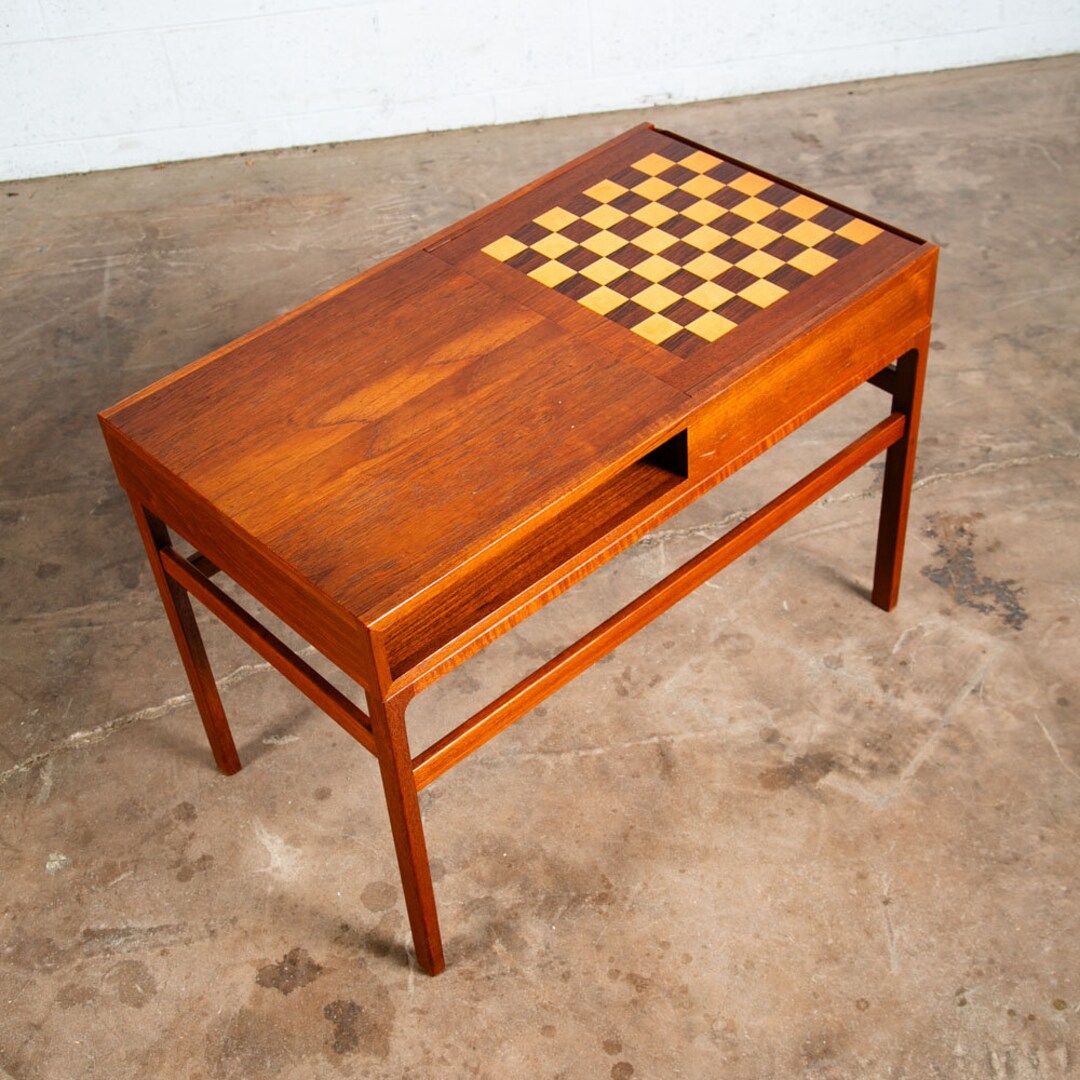 Mid Century Danish Modern Coffee Table Game Chess Solid Teak Etsy