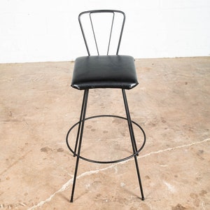 Mid Century Modern Bar Stool Black Metal Back 36.5 High Chair Mcm Round Vintage image 9