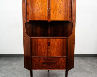 Mueble esquinero danés moderno de mediados de siglo, bar de palisandro, Dinamarca, cajones con cerradura